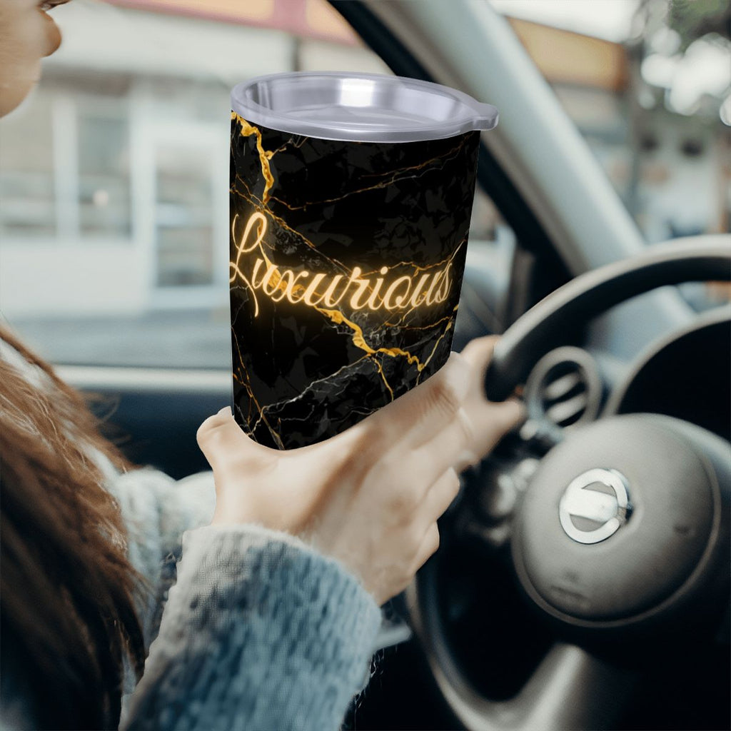 LUXURIOUS BLACK MARBLE PRINT DESIGN TRAVELING MUG COFFEE MORNING MINIMALIST