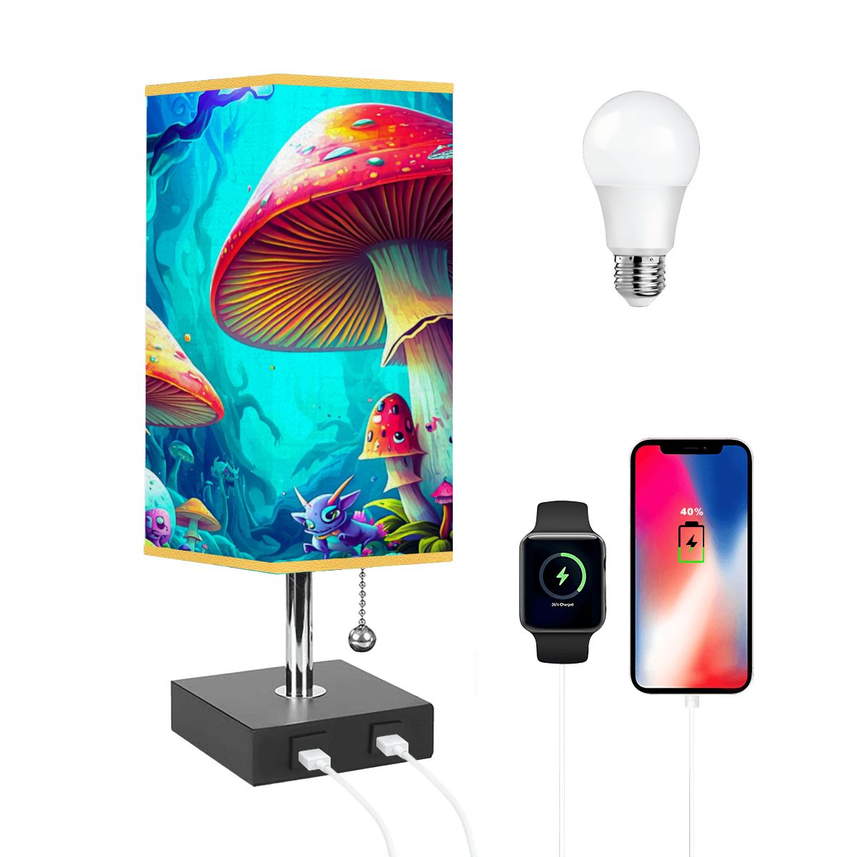 MAGIC MUSHROOM FANTASY ART NIGHTSTAND LAMP PSYCHEDELIC TRIPPY ART USB LIGHTING