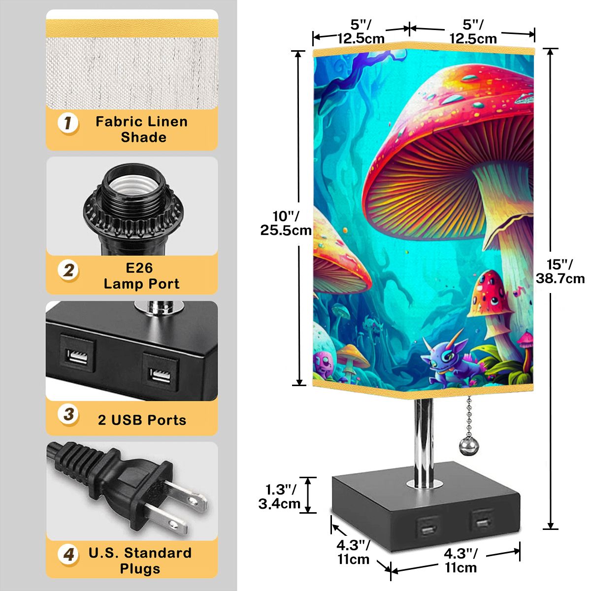 MAGIC MUSHROOM FANTASY ART NIGHTSTAND LAMP PSYCHEDELIC TRIPPY ART USB LIGHTING