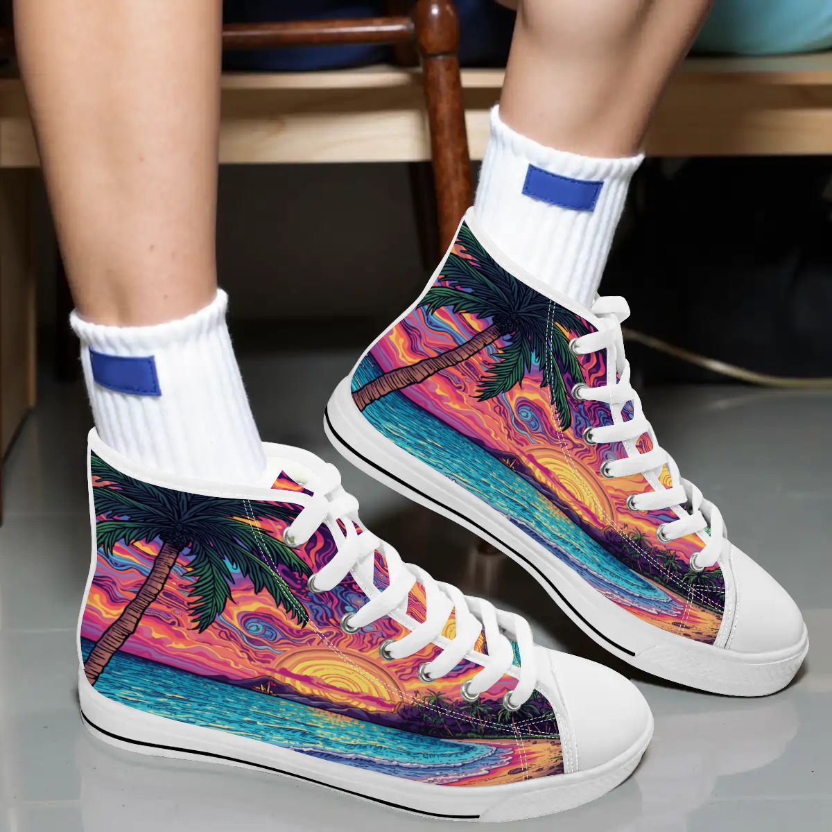 PSYCHEDELIC SURF STYLE SHOES SNEAKERS BEACH STYLE UNISEX DESIGNED BY MIA LAVENDER UNIQUE DESIGN