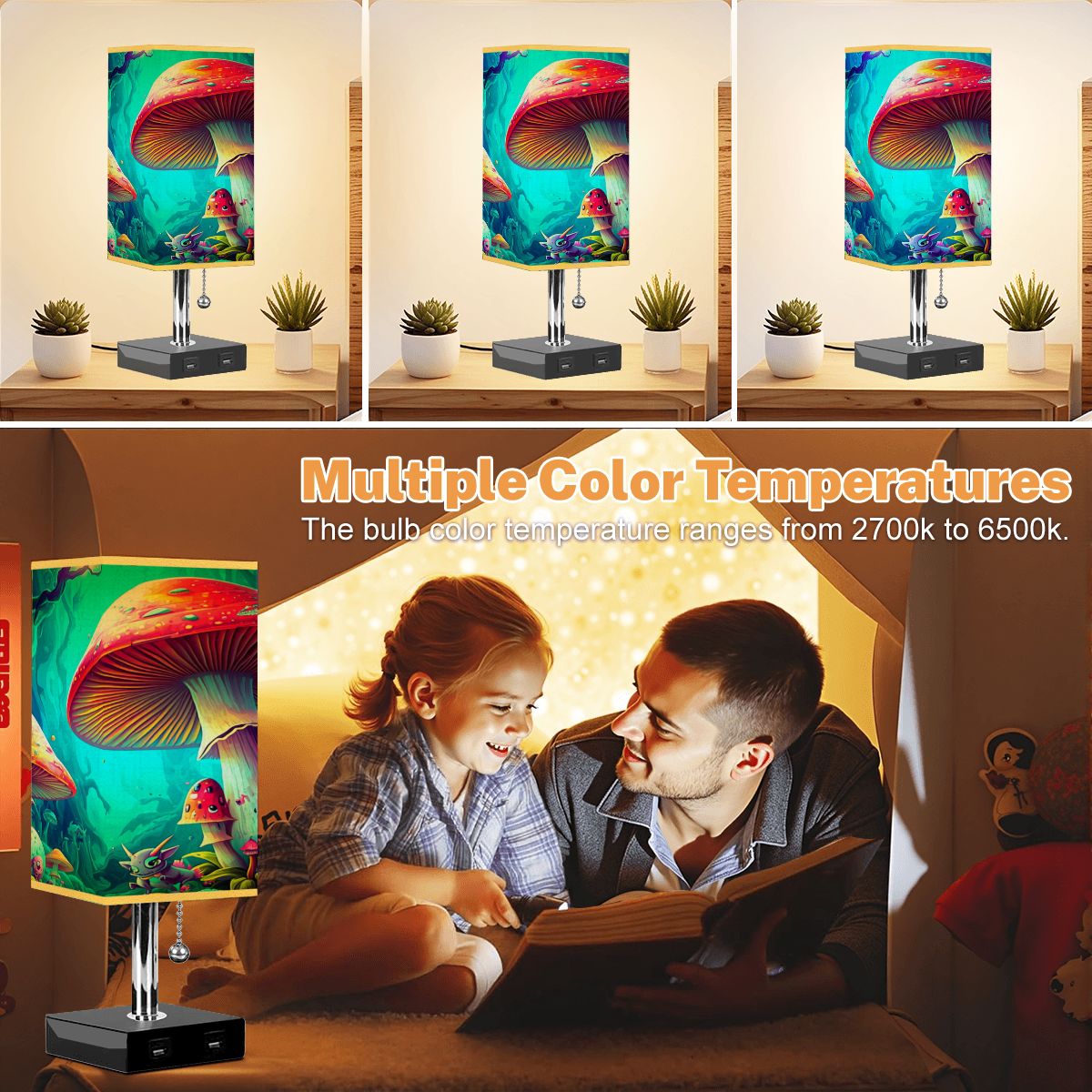MAGIC MUSHROOM FANTASY ART NIGHTSTAND LAMP PSYCHEDELIC TRIPPY ART USB LIGHTING