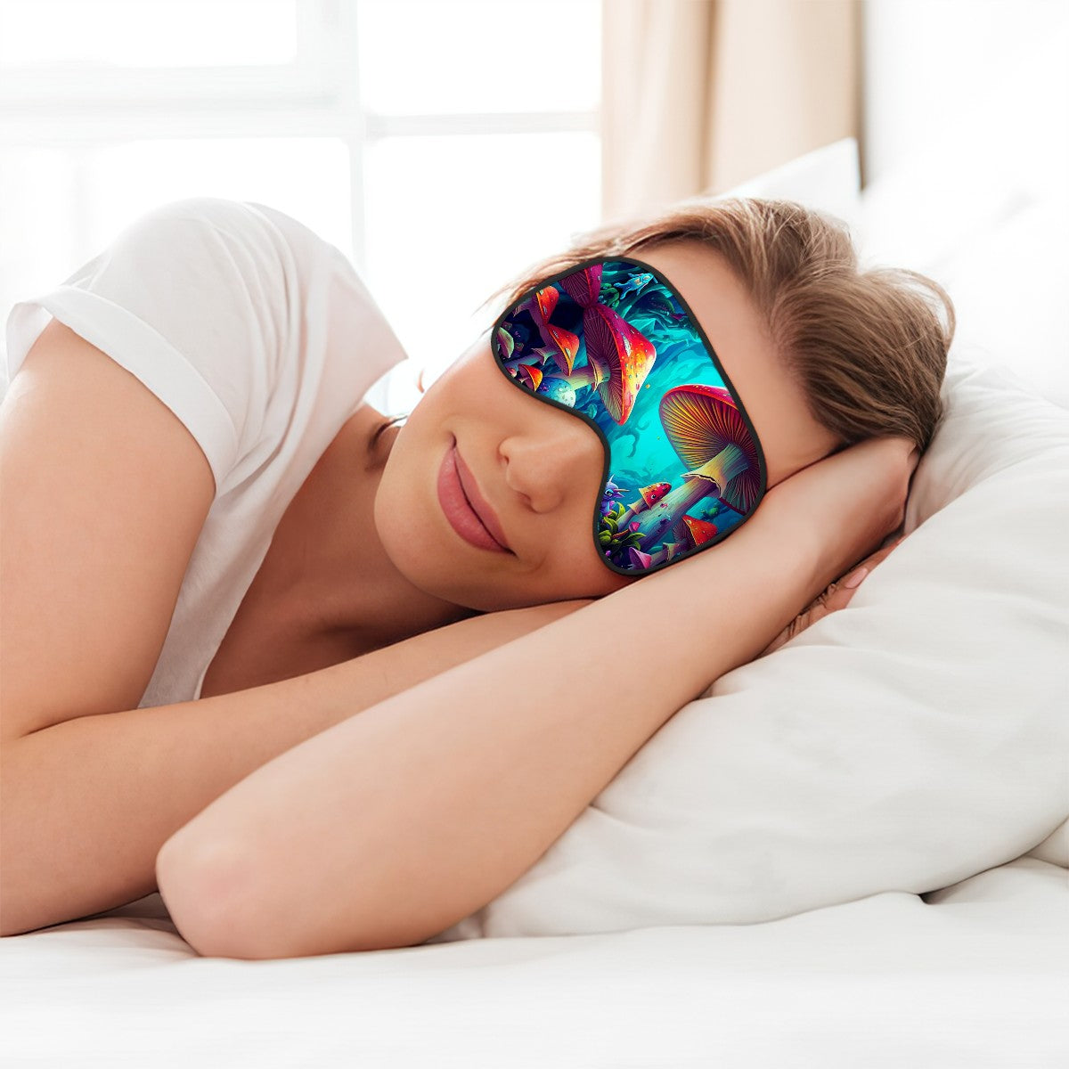 MAGIC MUSHROOM SLEEP MASK TRIPPY ART FANTASY ART DOUBLE SIDE COVER COZY NIGHT