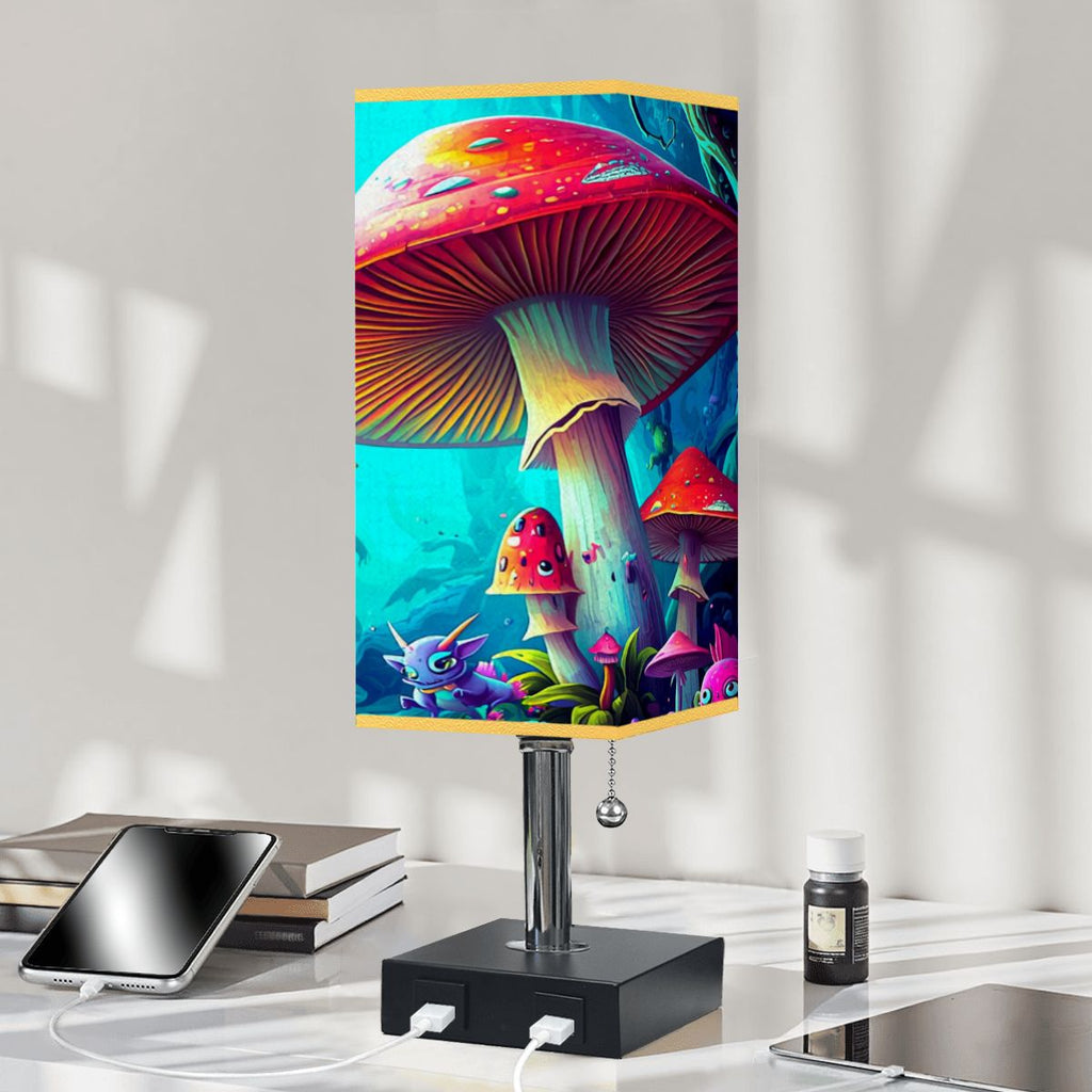 MAGIC MUSHROOM FANTASY ART NIGHTSTAND LAMP PSYCHEDELIC TRIPPY ART USB LIGHTING
