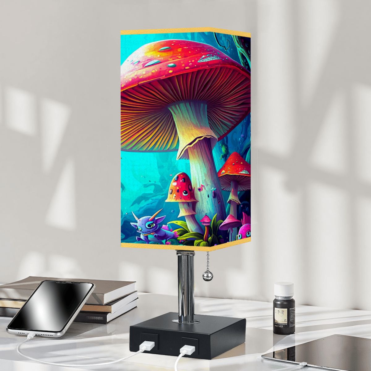 MAGIC MUSHROOM FANTASY ART NIGHTSTAND LAMP PSYCHEDELIC TRIPPY ART USB LIGHTING