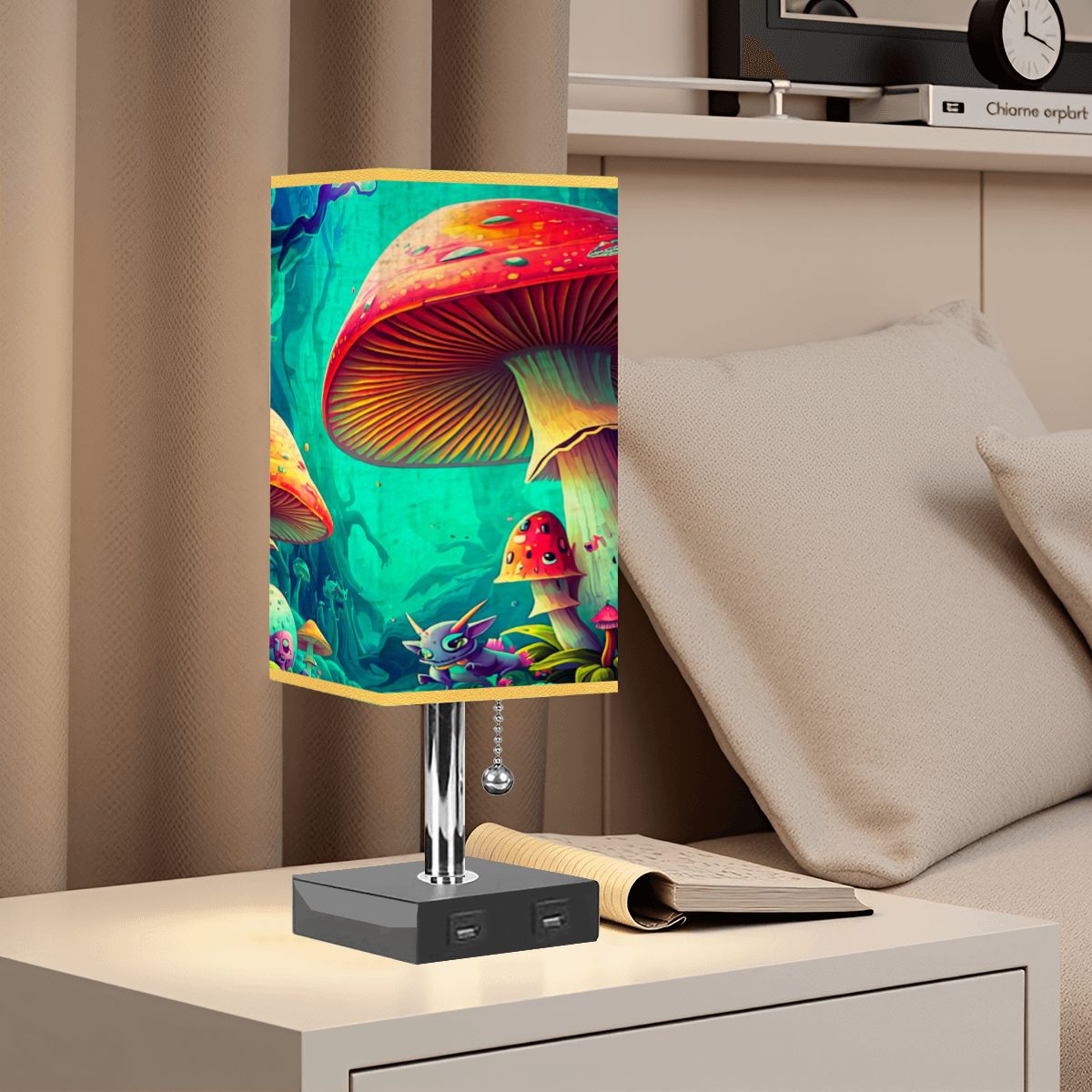 MAGIC MUSHROOM FANTASY ART NIGHTSTAND LAMP PSYCHEDELIC TRIPPY ART USB LIGHTING
