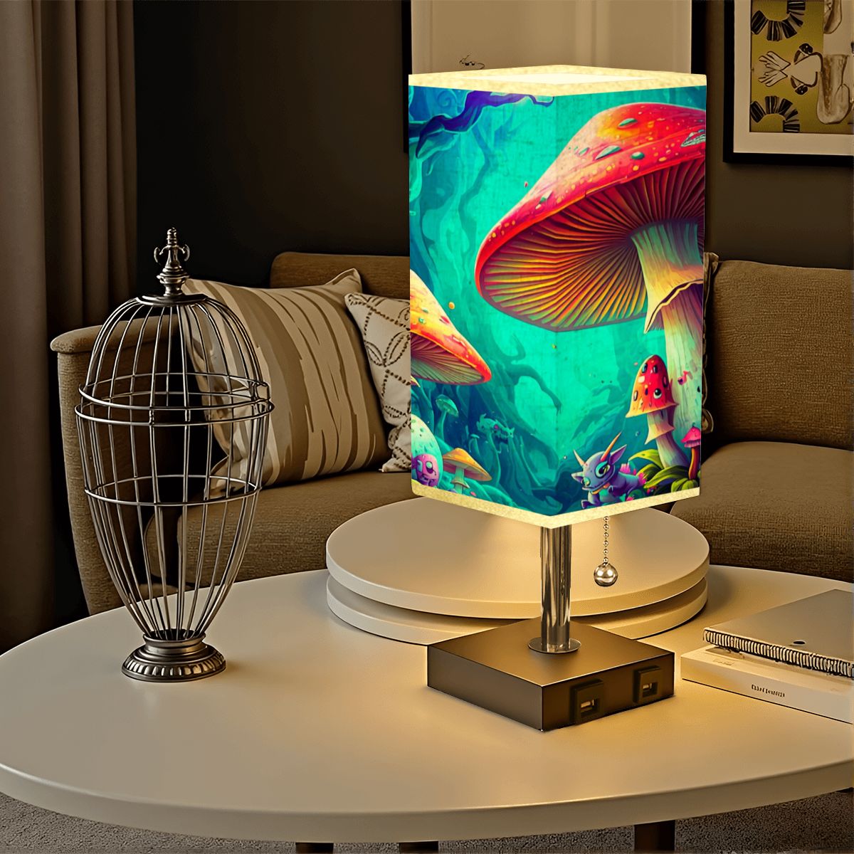 MAGIC MUSHROOM FANTASY ART NIGHTSTAND LAMP PSYCHEDELIC TRIPPY ART USB LIGHTING