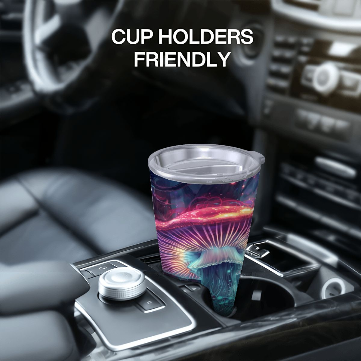 NEON MAGIC MUSHROOM TRAVEL MUG BEAUTIFUL DESIGN UNISEX CUP COLD AND HOT DRINKS