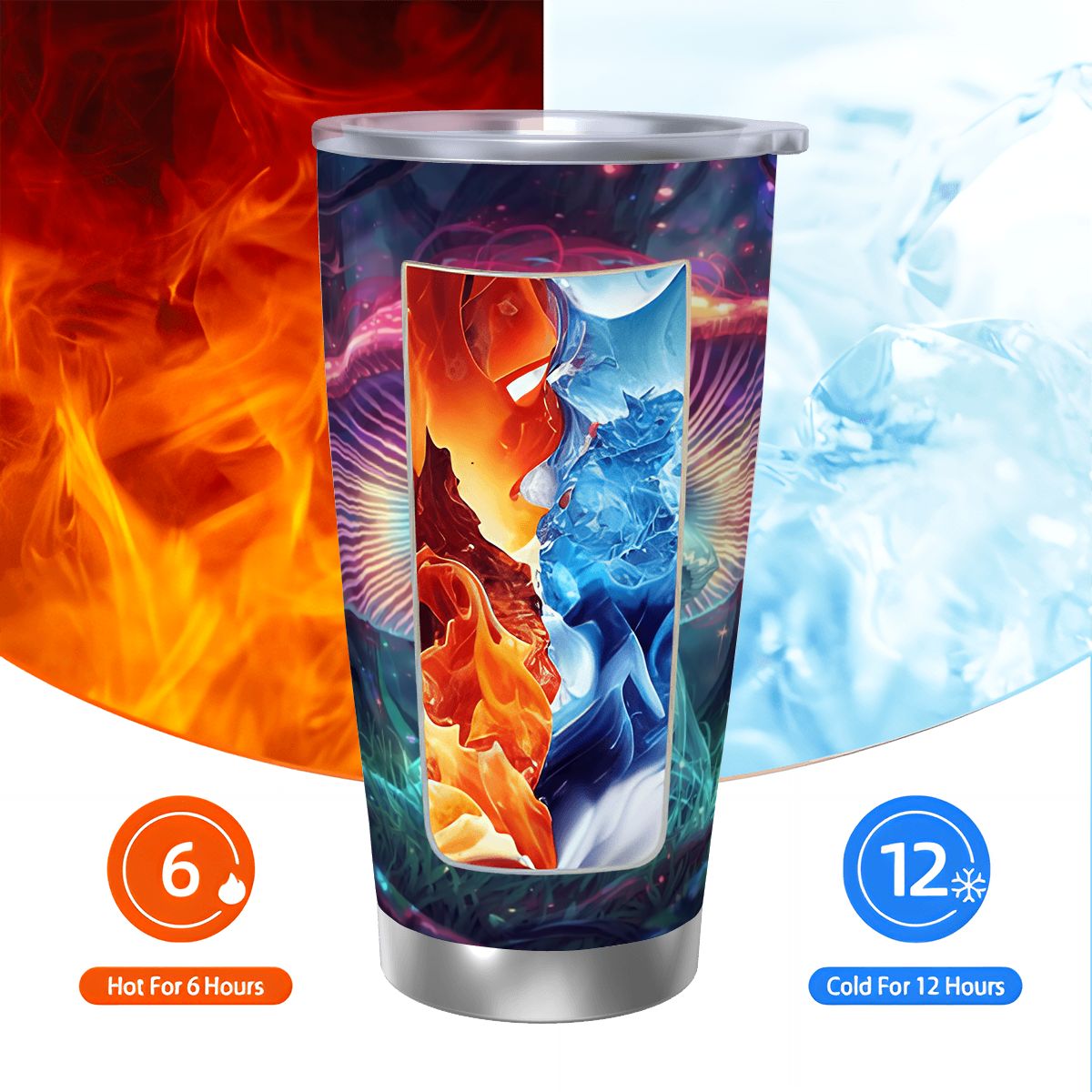 NEON MAGIC MUSHROOM TRAVEL MUG BEAUTIFUL DESIGN UNISEX CUP COLD AND HOT DRINKS