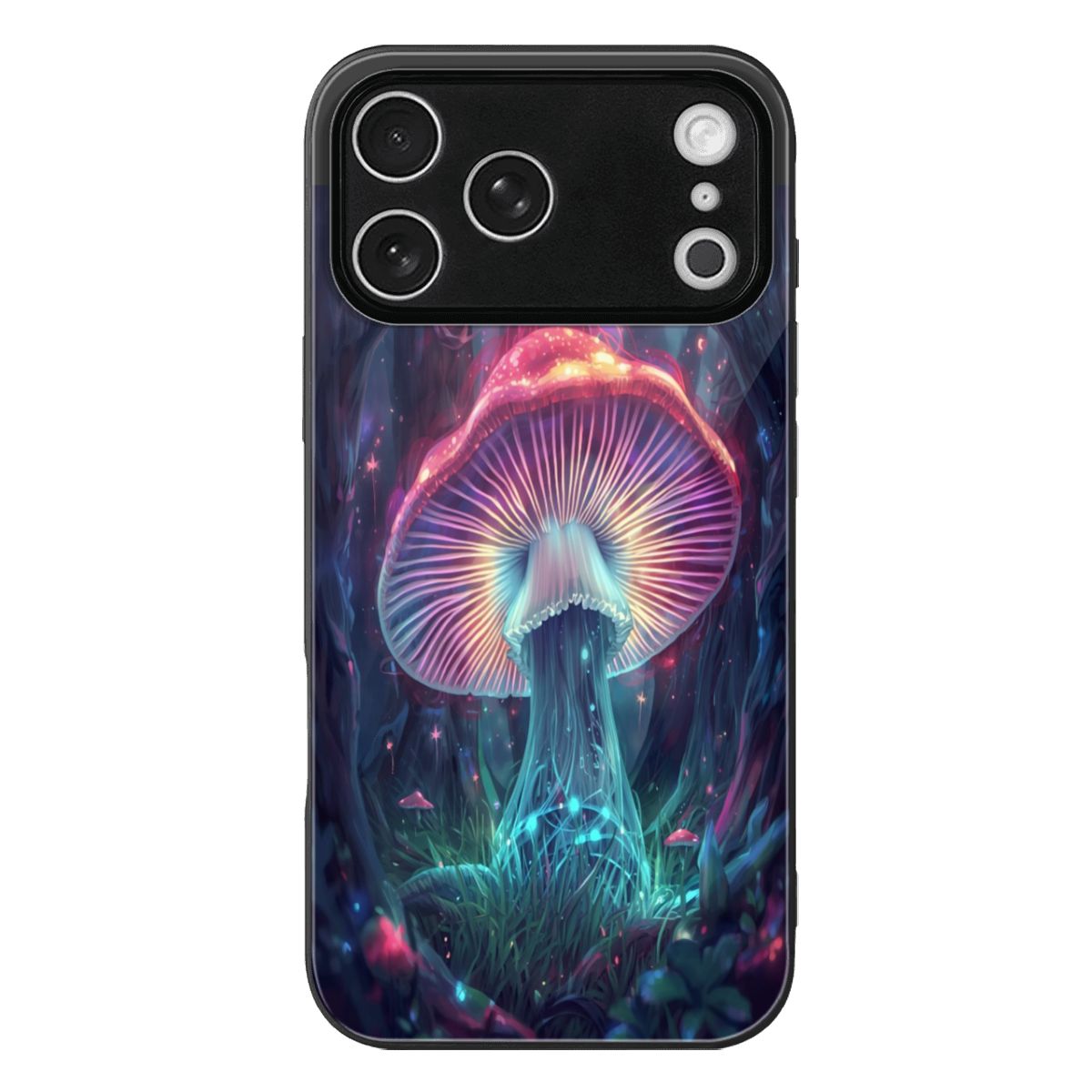 IPHONE 17 PRO MAX GLASS TRIPPY MUSHROOM NEON PHONE CASE PSYCHEDELIC ART FANTASY