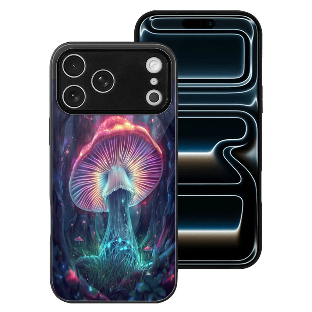 IPHONE 17 PRO MAX GLASS TRIPPY MUSHROOM NEON PHONE CASE PSYCHEDELIC ART FANTASY