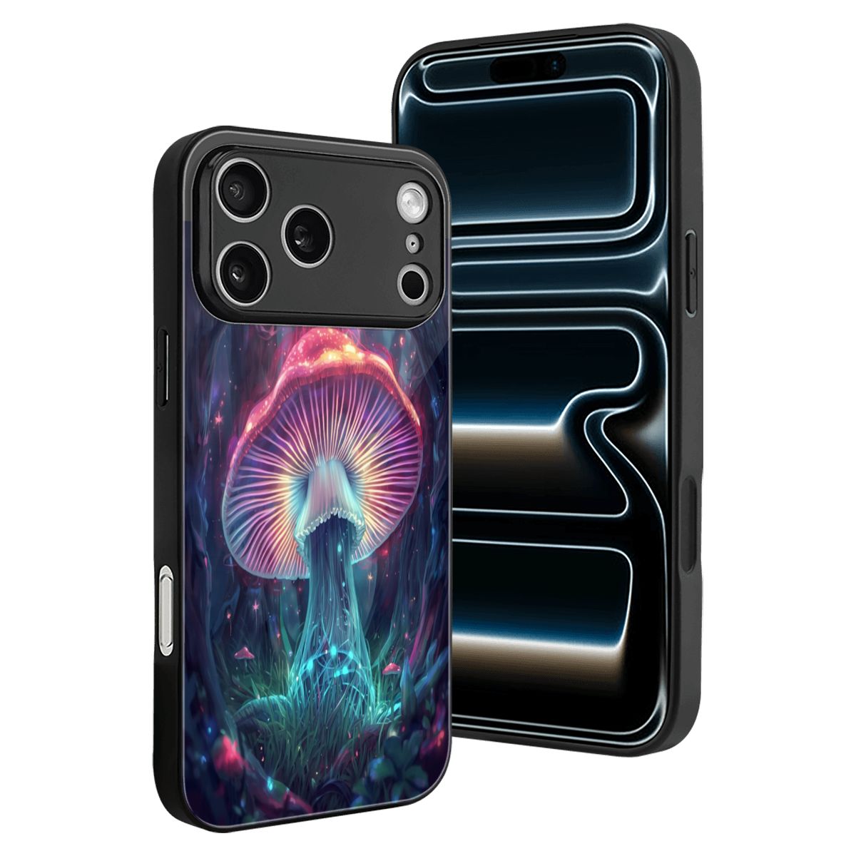 IPHONE 17 PRO MAX GLASS TRIPPY MUSHROOM NEON PHONE CASE PSYCHEDELIC ART FANTASY