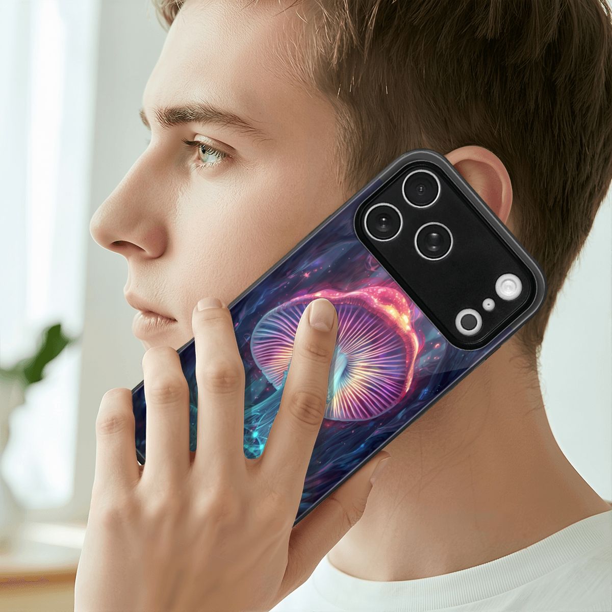 IPHONE 17 PRO MAX GLASS TRIPPY MUSHROOM NEON PHONE CASE PSYCHEDELIC ART FANTASY